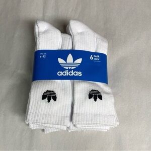 New Adidas Socks Men’s 6 Pair White Crew Socks Casual Athletic Activewear